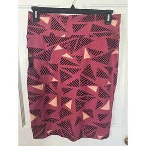 LuLaRoe Cassie Pencil Skirt Large NWT Pink Geometric Triangle Print Bodycon Knit
